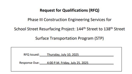 Request for Qualifications: Construction Services for School Street Resurfacing Project